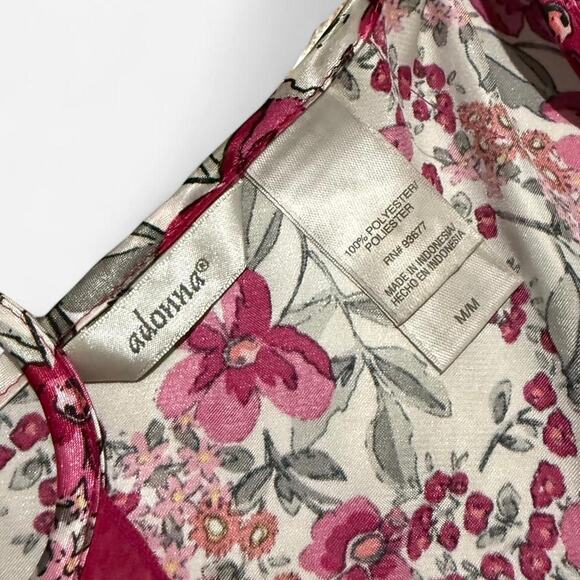 Y2K Adonna White & Pink Whimsy Floral Satin Ruffle Trim Mini Lingerie Slip Dress - Picture 7 of 7